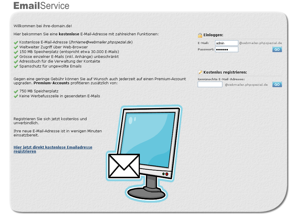 PHP Script Komplettes Email System wie zb GMX.DE - Ihr eigener Email-Service